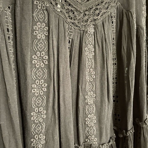 Free People Embroidered Black lace long sleeve Tunic Top Dress XS - Picture 4 of 9